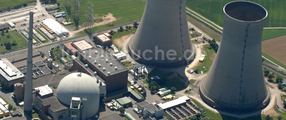 Luftaufnahme Grafenrheinfeld - Reaktorblöcke und Anlagen des AKW - KKW Kernkraftwerk in Grafenrheinfeld im Bundesland Bayern