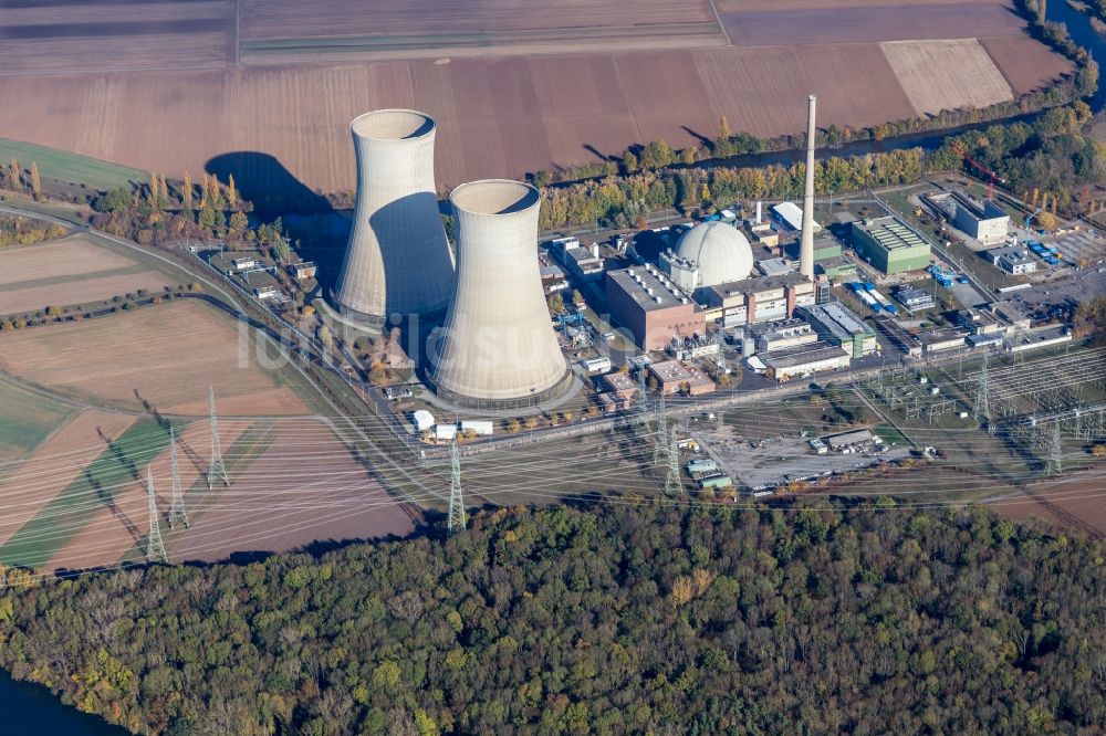 Grafenrheinfeld von oben - Reaktorblöcke und Anlagen des AKW - KKW Kernkraftwerk in Grafenrheinfeld im Bundesland Bayern, Deutschland
