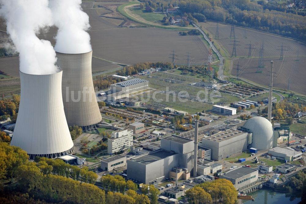 Luftbild Philippsburg - Reaktorblöcke und Anlagen des AKW - KKW Kernkraftwerk in Philippsburg im Bundesland Baden-Württemberg, Deutschland