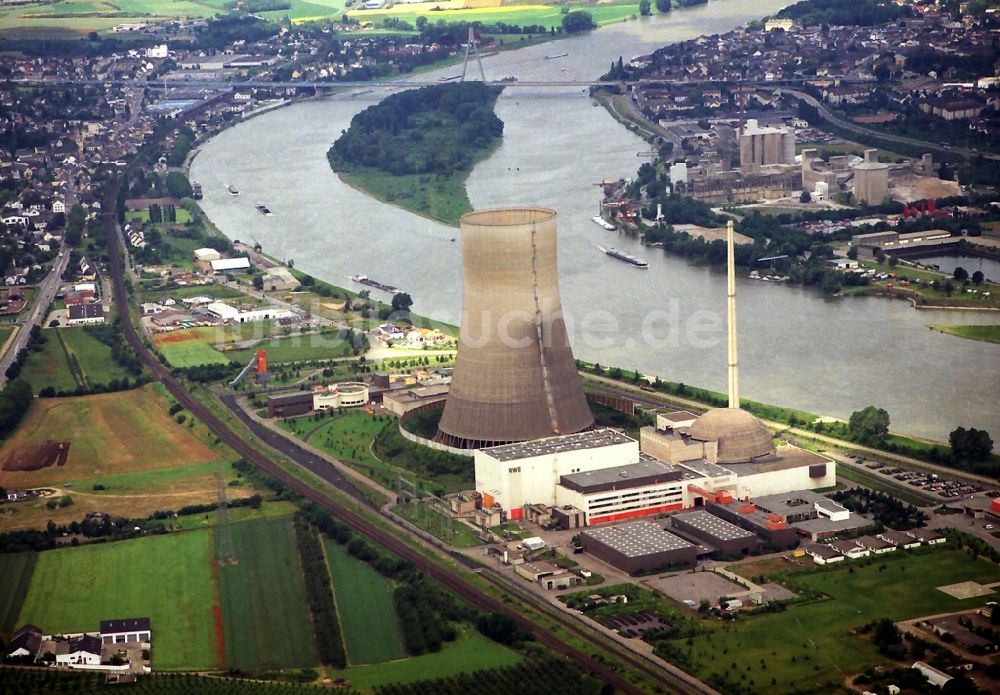 Luftbild Mülheim-Kärlich - Reaktorblock und Anlagen des ehemaligen AKW - KKW Kernkraftwerk in Mülheim-Kärlich im Bundesland Rheinland-Pfalz, Deutschland