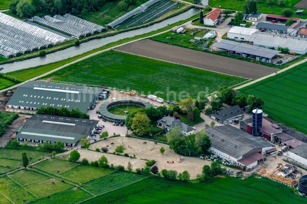 Luftaufnahme Neuried - Reitstall - Reiterhof - Marstall Sportpferde Teufel in Neuried im Bundesland Baden-Württemberg, Deutschland