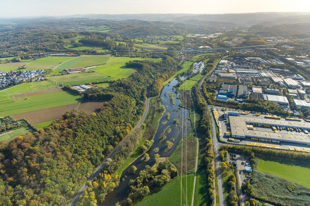 Luftbild Hagen - Renaturierung an den Uferbereichen des Flusses Lenne in Hagen im Bundesland Nordrhein-Westfalen, Deutschland