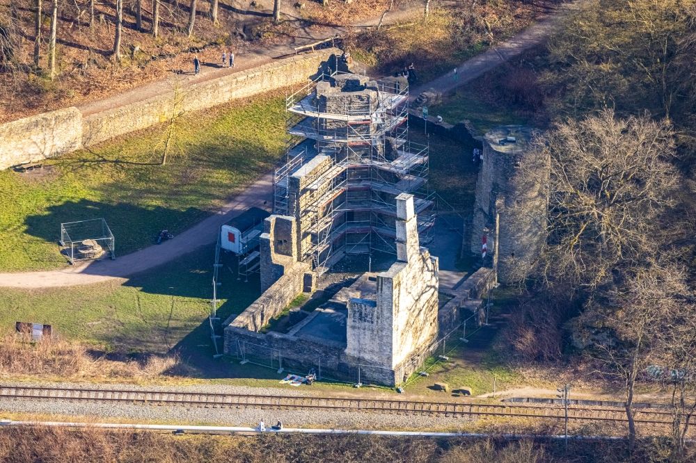Luftaufnahme Herbede - Restaurierung der Ruine Burgruine Hardenstein in Herbede im Bundesland Nordrhein-Westfalen, Deutschland