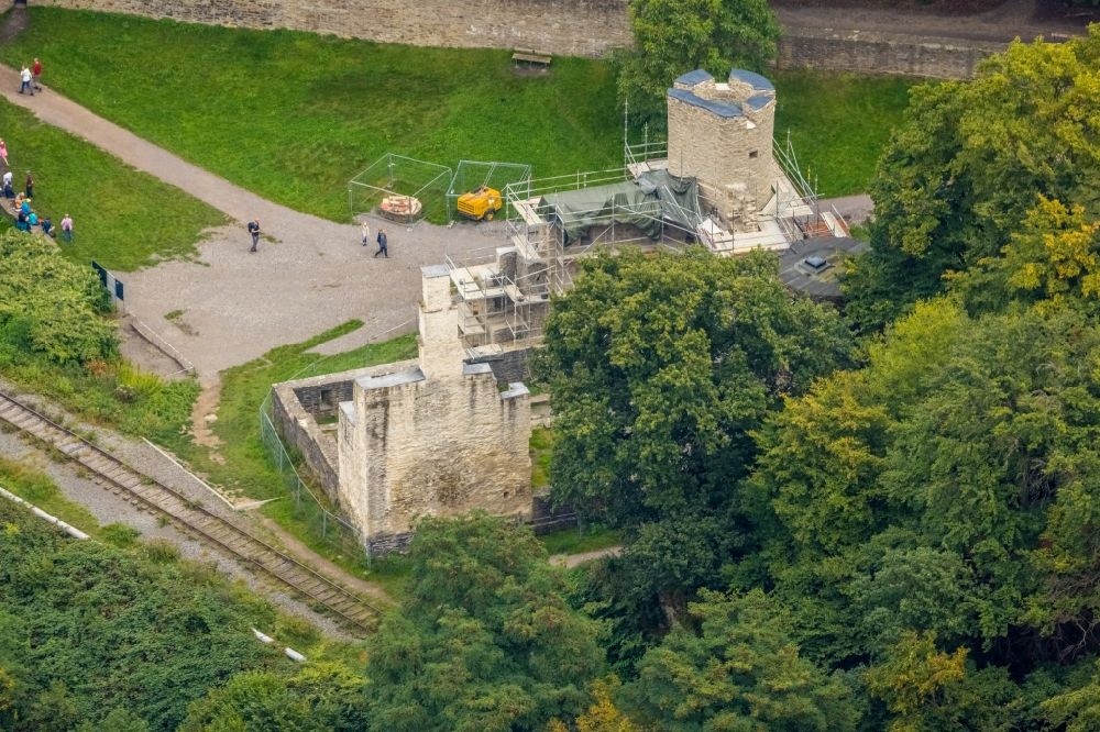 Herbede von oben - Restaurierung der Ruine Burgruine Hardenstein in Herbede im Bundesland Nordrhein-Westfalen, Deutschland