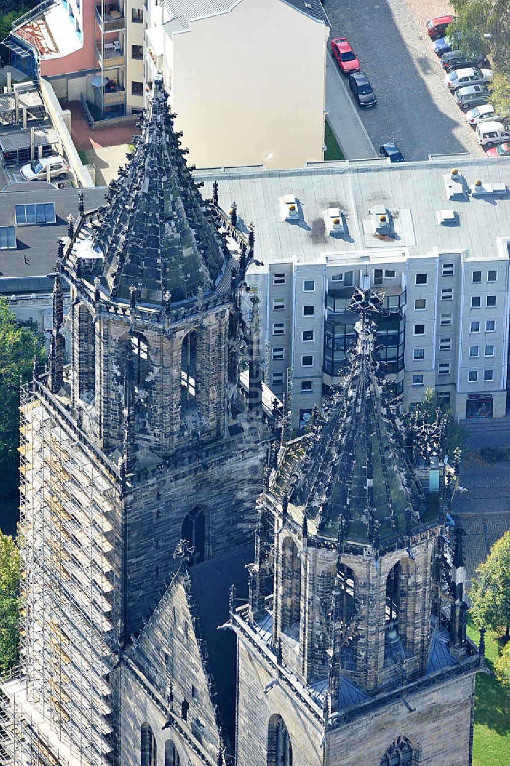 Magdeburg von oben - Restaurierung der Türme des Magdeburger Doms