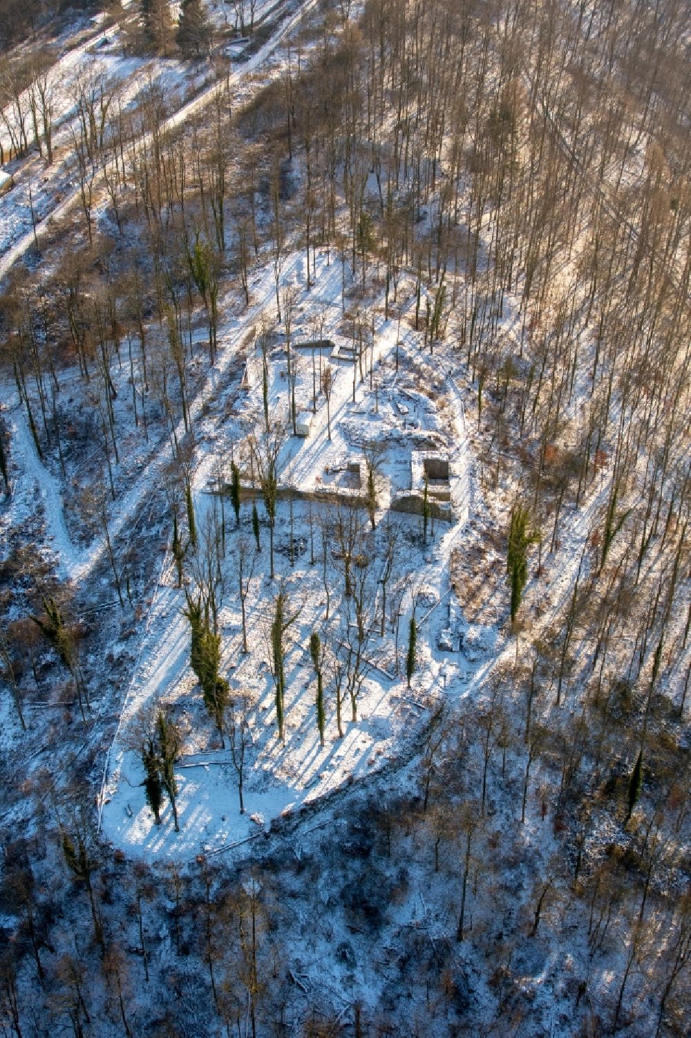 Arnsberg aus der Vogelperspektive: Reste der Ruine am Schlosspark des ehemaligen Schloß auf dem Schlossberg in Arnsberg im Bundesland Nordrhein-Westfalen