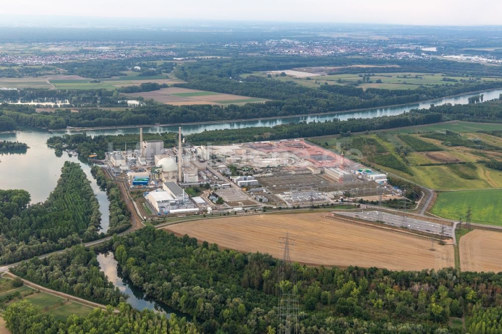 Luftaufnahme Philippsburg - Reste des stillgelegten AKW - KKW Kernkraftwerk Philippsburg im Bundesland Baden-Württemberg, Deutschland