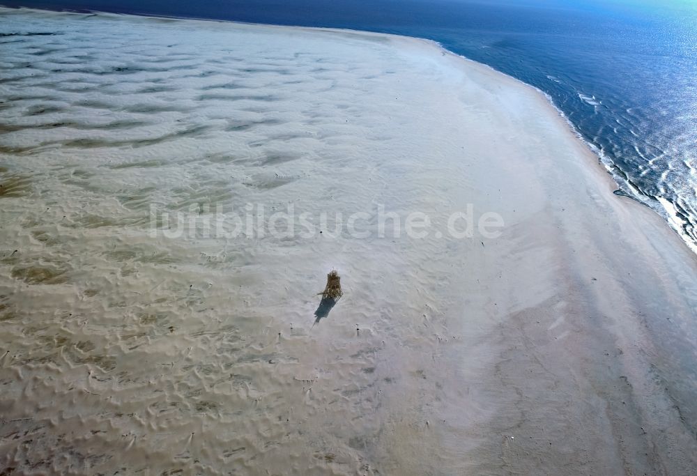Luftaufnahme Süderoogsand - Rettungsbake auf der Sandbank in Süderoogsand in der Nordsee im Bundesland Schleswig-Holstein, Deutschland