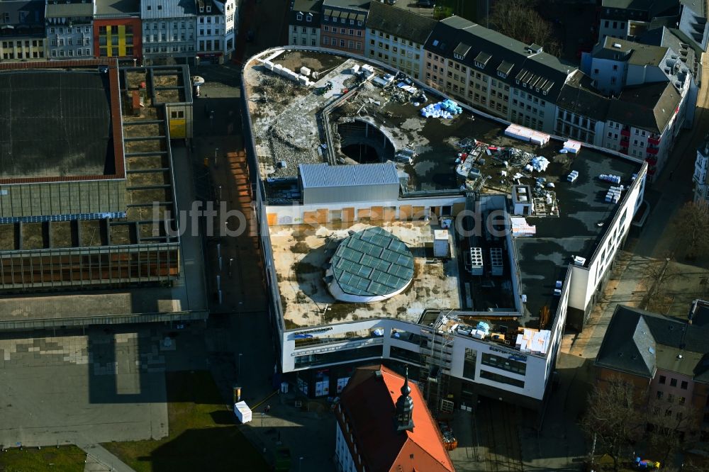 Luftbild Gera - Revitalisierung und Erweiterungs- Baustelle am Gebäudekomplex des Einkaufszentrum Otto-Dix-Passage in Gera im Bundesland Thüringen, Deutschland