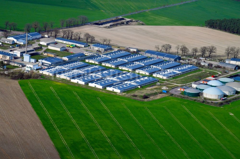 Luftaufnahme Stresow - Rittergut Stresow und Biogas Stresow Schweinemastanlage und Stallanlagen in Stresow im Bundesland Sachsen-Anhalt, Deutschland