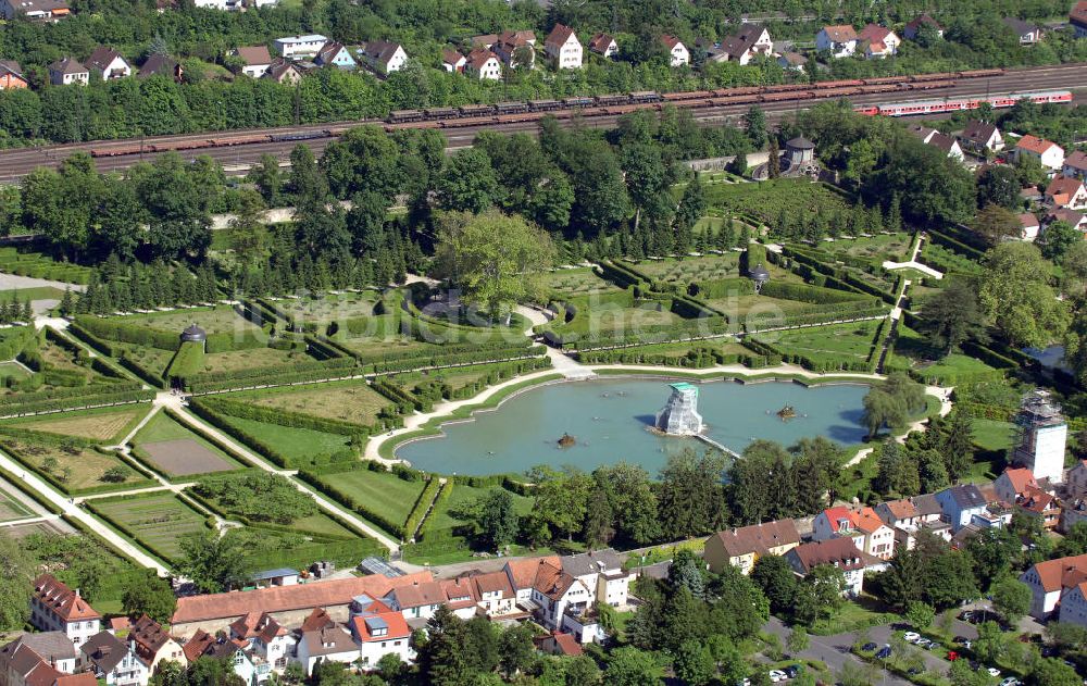 Würzburg aus der Vogelperspektive: Rokokogarten des Schlosses Veitshöchheim bei Würzburg