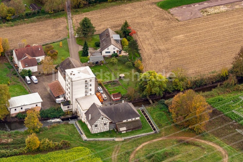 Luftaufnahme Schwanau - Rubin Mühle am Gehöft eines Bauernhofes am Rand von bestellten Feldern in Schwanau im Bundesland Baden-Württemberg, Deutschland