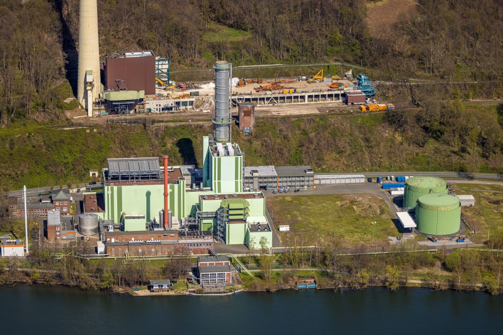 Herdecke von oben - Rückbauarbeiten am HKW Heizkraftwerk und Kohlekraftwerk Cuno Kraftwerk in Herdecke im Bundesland Nordrhein-Westfalen, Deutschland