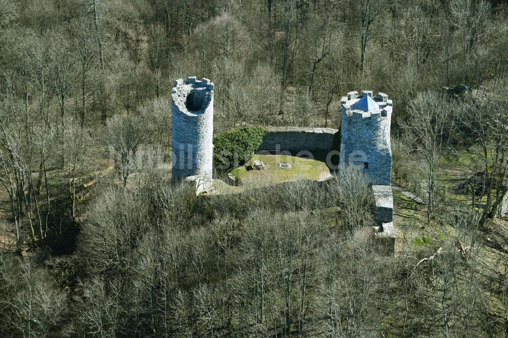 Neuwart aus der Vogelperspektive: Ruine der Burg Ebersburg bei Neuwart im Bundesland Hessen, Deutschland