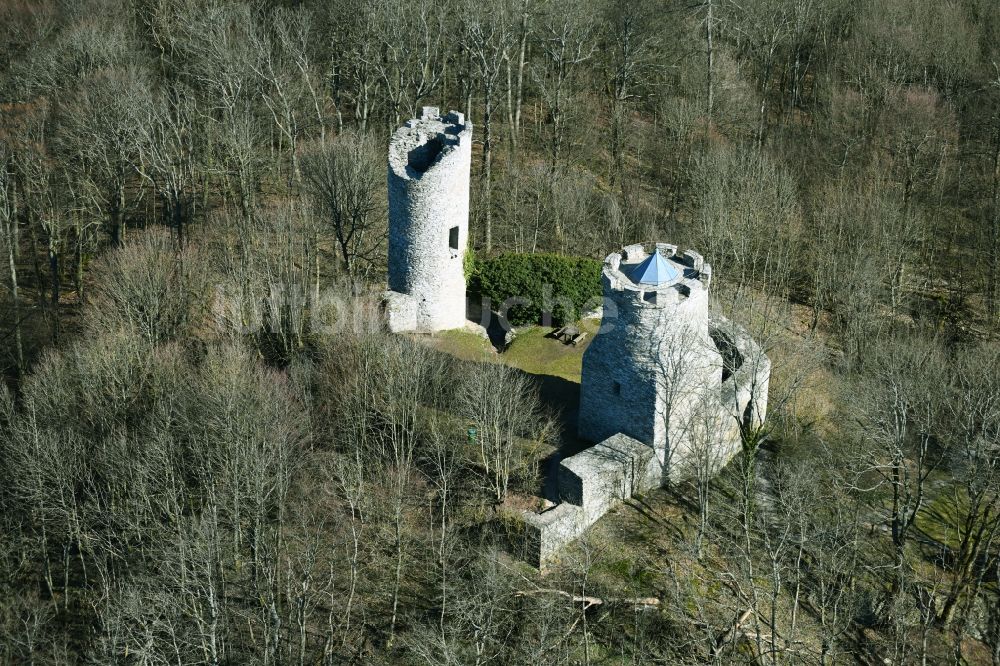 Luftbild Neuwart - Ruine der Burg Ebersburg bei Neuwart im Bundesland Hessen, Deutschland
