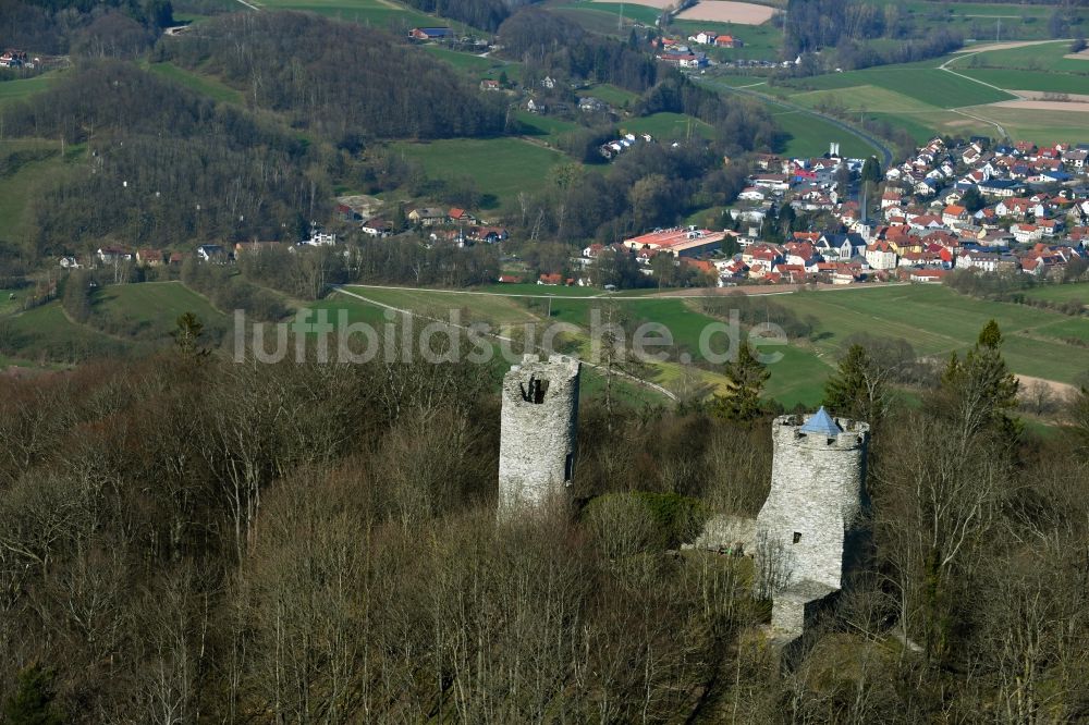 Luftaufnahme Neuwart - Ruine der Burg Ebersburg bei Neuwart im Bundesland Hessen, Deutschland