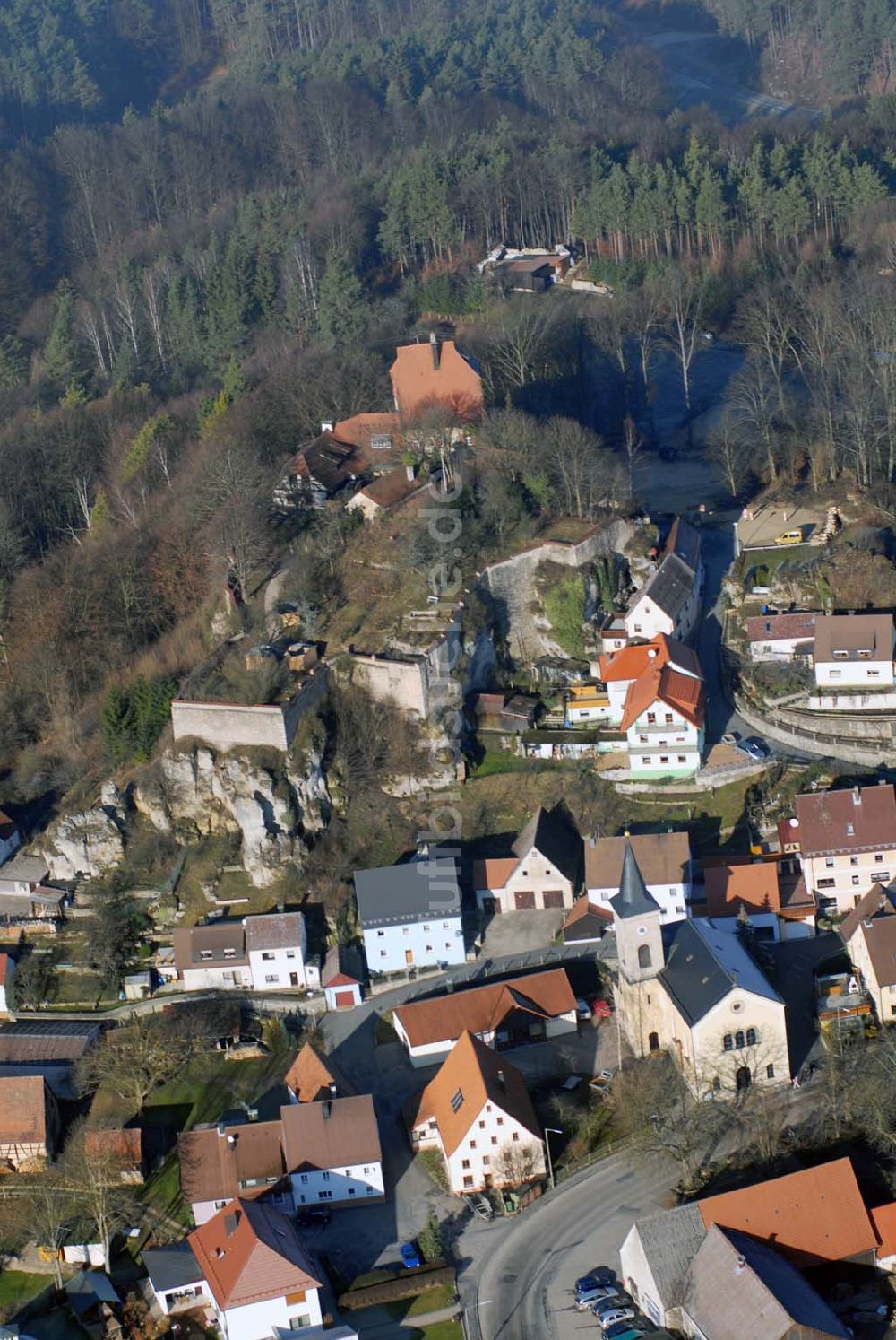 Luftaufnahme Hartenstein - Ruine Burg Hartenstein in Bayern