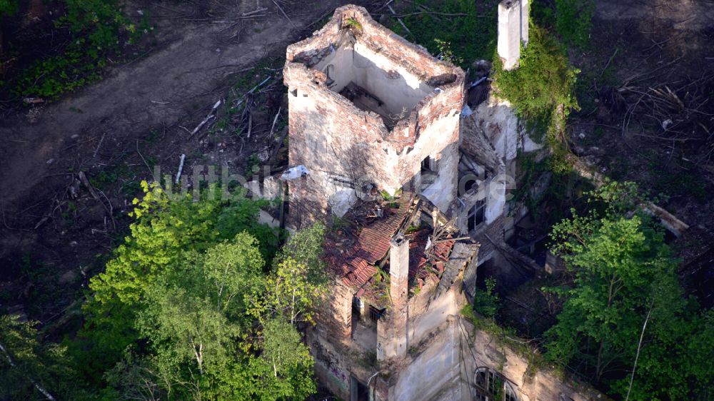 Luftbild Remagen - Ruine des ehemaligen Restaurant und Hotel Waldburg auf dem Viktoriaberg in Remagen im Bundesland Rheinland-Pfalz, Deutschland