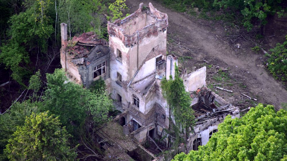 Remagen von oben - Ruine des ehemaligen Restaurant und Hotel Waldburg auf dem Viktoriaberg in Remagen im Bundesland Rheinland-Pfalz, Deutschland
