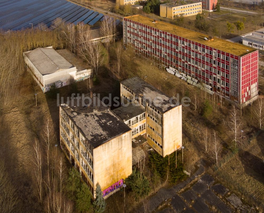 Britz aus der Vogelperspektive: Ruine der Gebäude der Berufsschule des SVKE in Britz im Bundesland Brandenburg, Deutschland