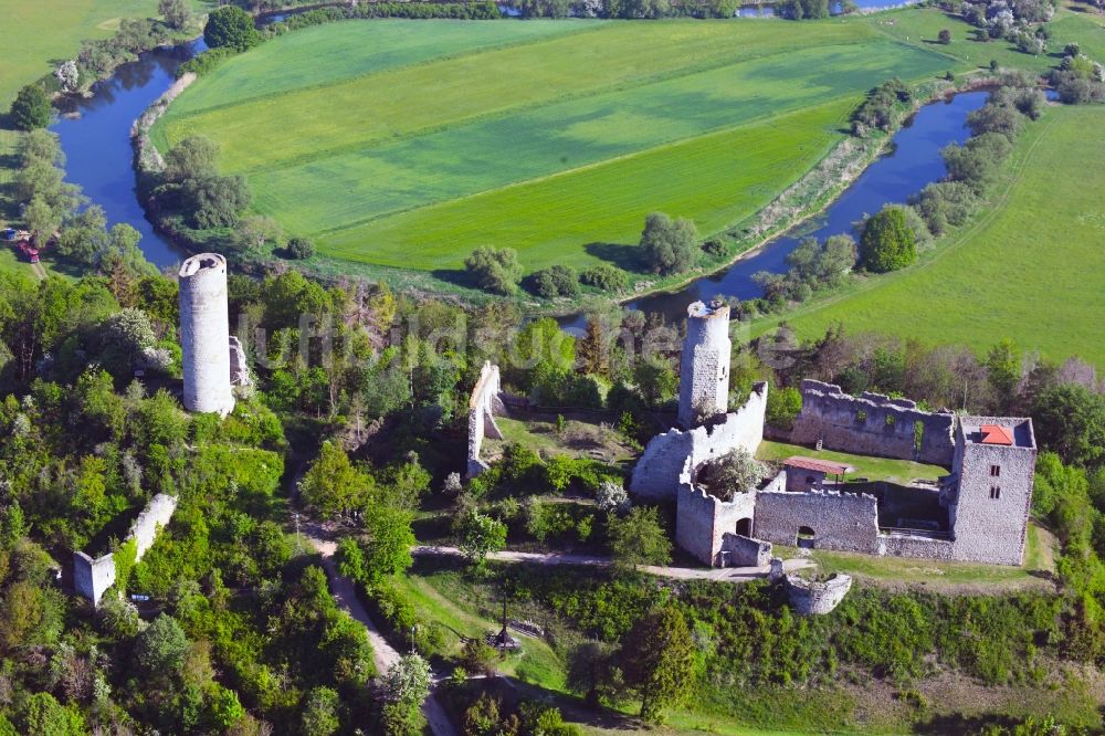 Luftbild Gerstungen - Ruine und Mauerreste der Burgruine Brandenburg in Gerstungen im Bundesland Thüringen, Deutschland