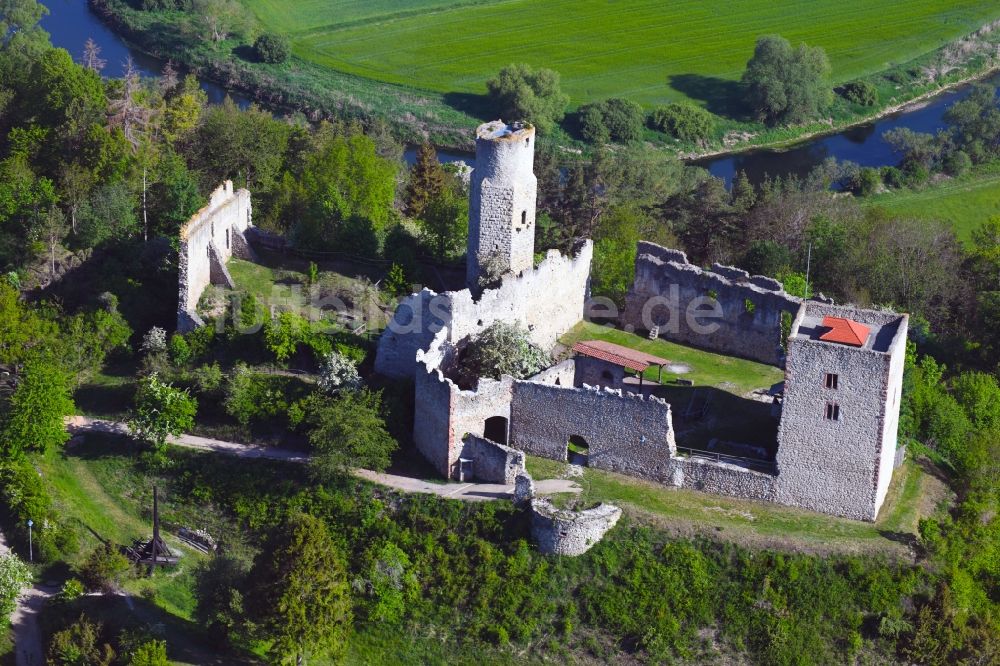 Luftaufnahme Gerstungen - Ruine und Mauerreste der Burgruine Brandenburg in Gerstungen im Bundesland Thüringen, Deutschland