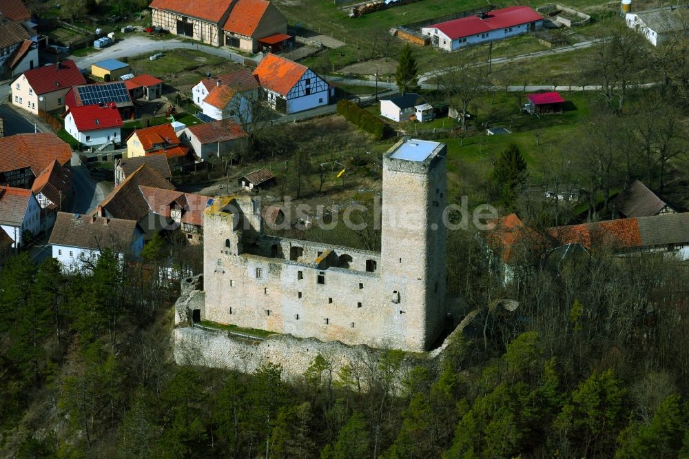 Luftaufnahme Ehrenstein - Ruine und Mauerreste der Burgruine Ehrenstein in Ehrenstein im Bundesland Thüringen, Deutschland