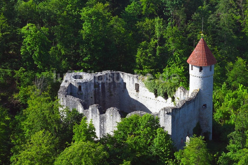 Luftbild Nazza - Ruine und Mauerreste der Burgruine Haineck in Nazza im Bundesland Thüringen, Deutschland