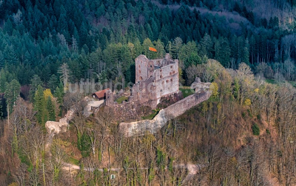 Luftaufnahme Lahr/Schwarzwald - Ruine und Mauerreste der Burgruine Hohen Geroldseck in Lahr/Schwarzwald im Bundesland Baden-Württemberg, Deutschland