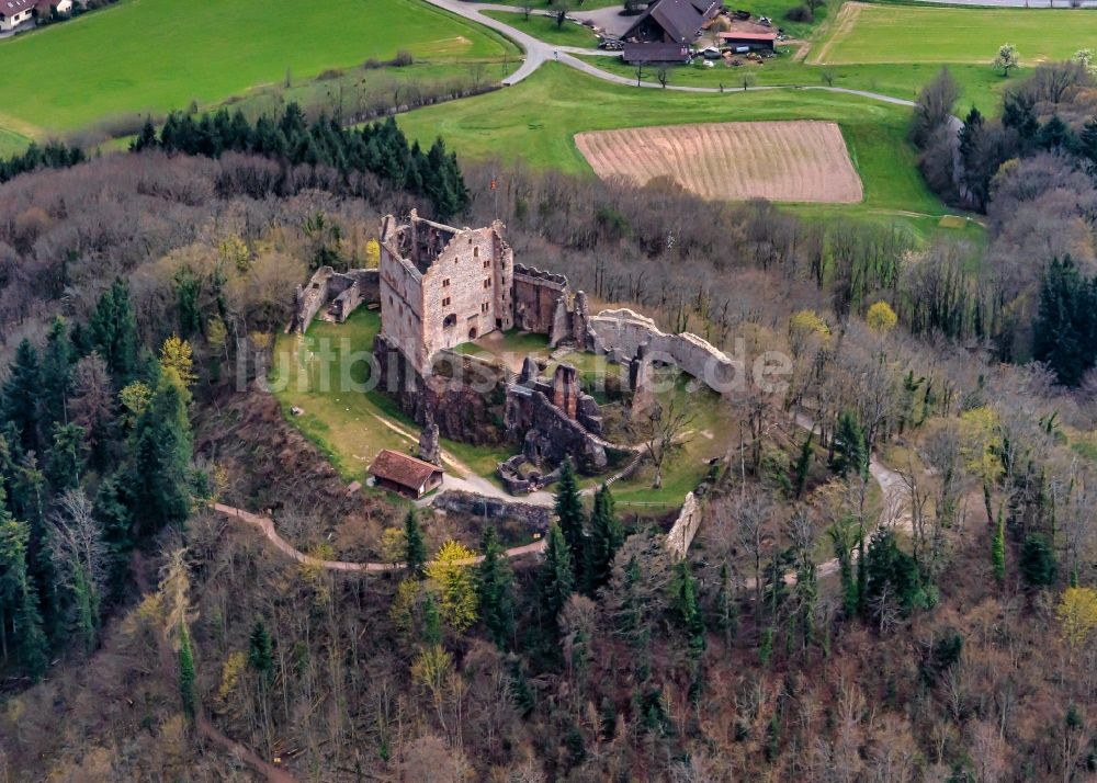 Lahr/Schwarzwald von oben - Ruine und Mauerreste der Burgruine Hohen Geroldseck in Lahr/Schwarzwald im Bundesland Baden-Württemberg, Deutschland