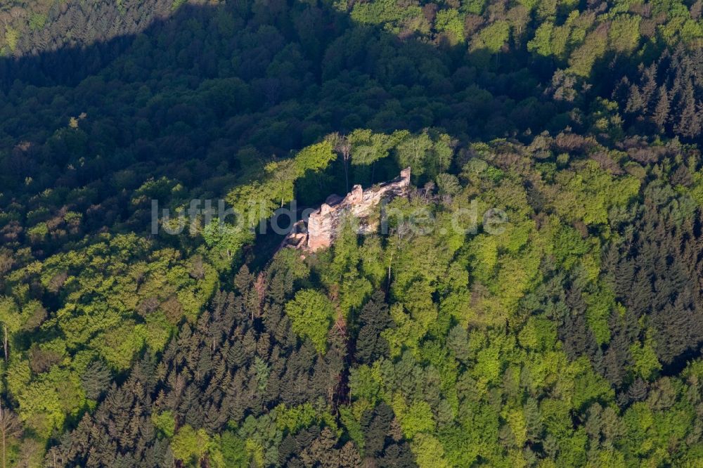 Luftaufnahme Ramberg - Ruine und Mauerreste der ehemaligen Burg Meistersel in Ramberg im Bundesland Rheinland-Pfalz, Deutschland