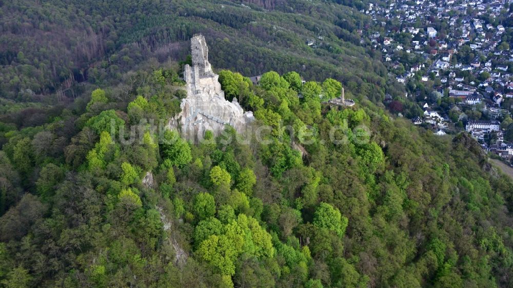 Luftaufnahme Königswinter - Ruine und Mauerreste der ehemaligen Burganlage in Königswinter im Bundesland Nordrhein-Westfalen, Deutschland