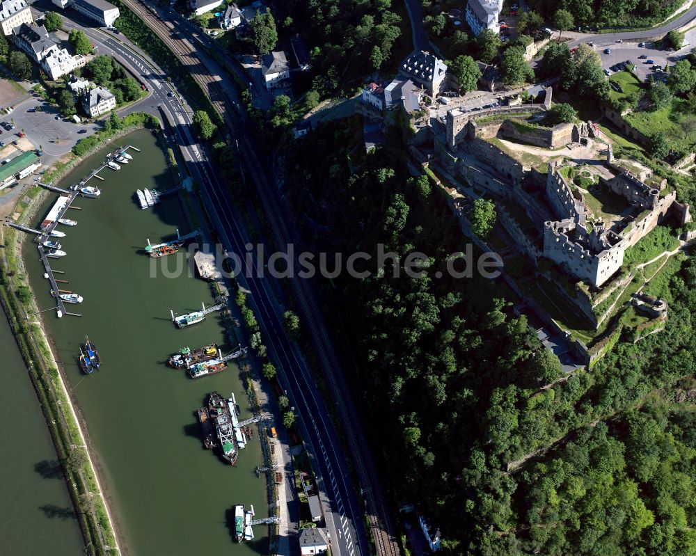 Luftbild Sankt Goar - Ruine und Mauerreste der ehemaligen Burganlage der Veste Burg Rheinfels in Sankt Goar im Bundesland Rheinland-Pfalz