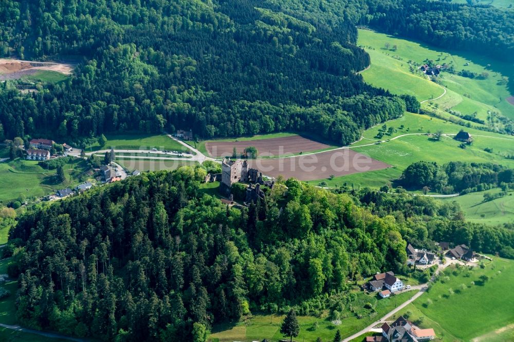 Luftbild Seelbach - Ruine und Mauerreste der ehemaligen Burganlage der Veste Geroldseck bei Seelbach Lahr in Seelbach im Bundesland Baden-Württemberg, Deutschland