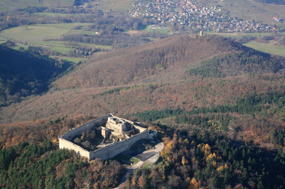 Wintzenheim aus der Vogelperspektive: Ruine und Mauerreste der ehemaligen Burganlage der Veste Holandburg in Wintzenheim im Elsass in Frankreich