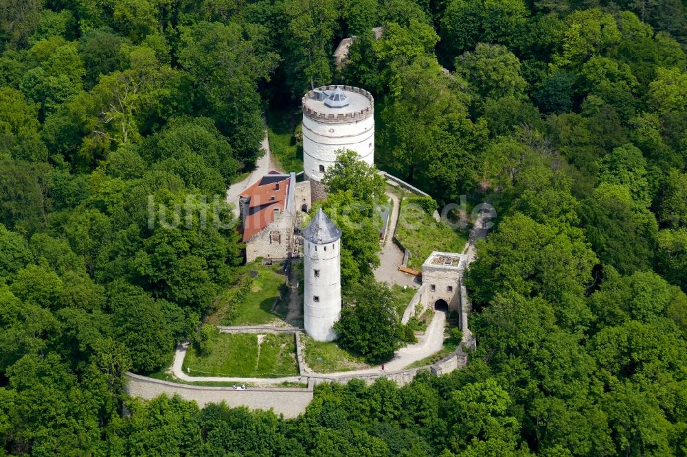 Luftaufnahme Bovenden - Ruine und Mauerreste der ehemaligen Burganlage der Veste Plesse in Bovenden im Bundesland Niedersachsen, Deutschland