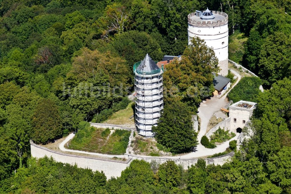 Luftaufnahme Bovenden - Ruine und Mauerreste der ehemaligen Burganlage der Veste Plesse in Bovenden im Bundesland Niedersachsen, Deutschland