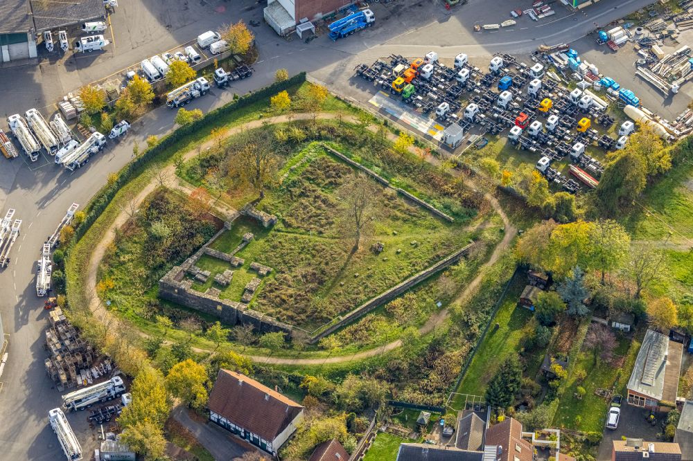 Luftbild Herne - Ruine und Mauerreste der ehemaligen Wasserburg Haus Crange in Herne im Bundesland Nordrhein-Westfalen