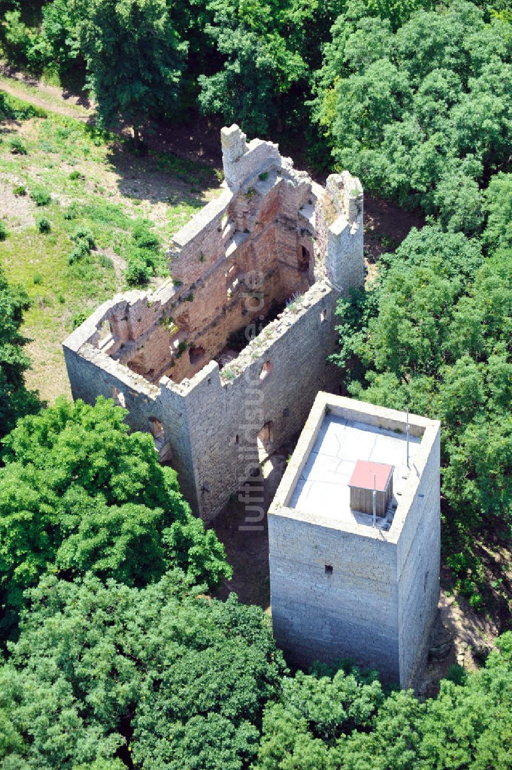 Oldisleben OT Sachsenburg aus der Vogelperspektive: Ruine Obere Sachsenburg in Thüringen