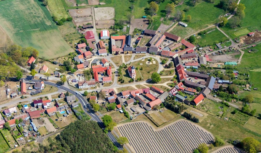 Luftaufnahme Reesdorf - Rundlings- Dorf - Ansicht in Reesdorf im Bundesland Brandenburg, Deutschland