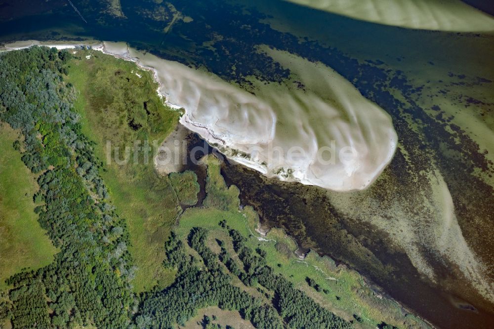Luftaufnahme Insel Hiddensee - Sandbank- Landfläche entlang der Fahrrinne zwischen der Insel Hiddensee und Bock in Insel Hiddensee im Bundesland Mecklenburg-Vorpommern, Deutschland