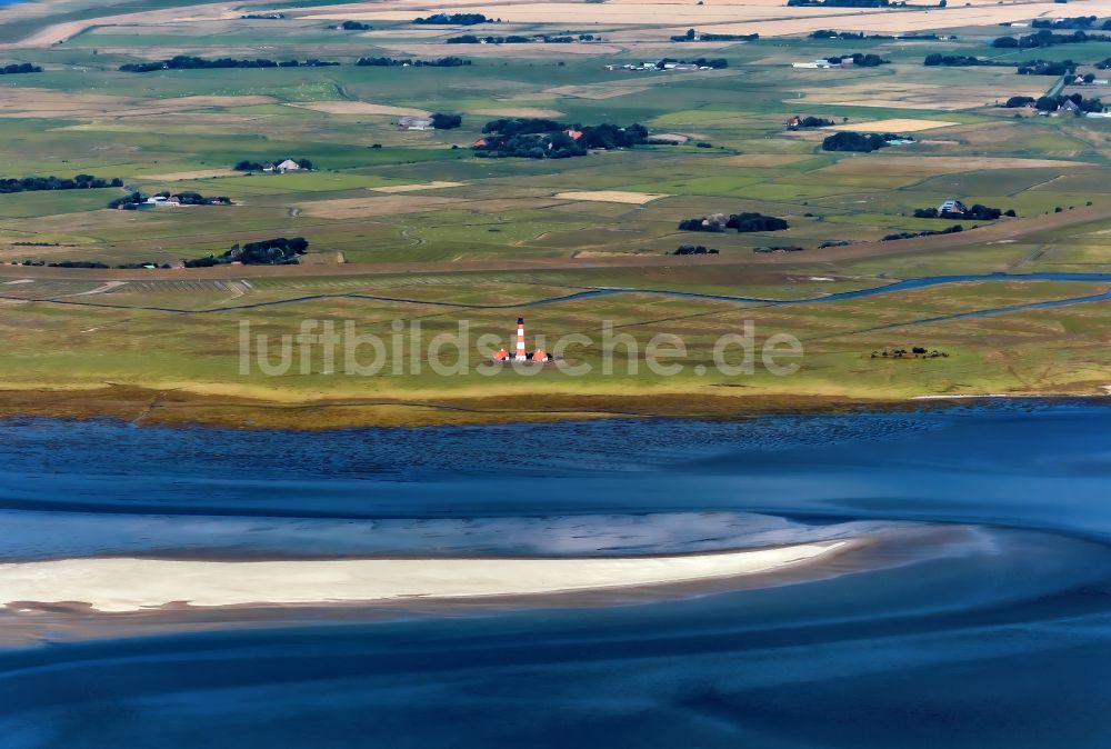 Luftbild Westerhever - Sandbank- Landfläche Westerheversand mit Leuchtturm in Westerhever im Bundesland Schleswig-Holstein, Deutschland
