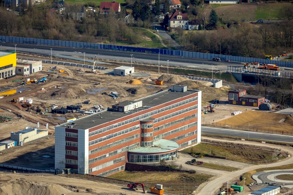 Bochum von oben - Sanierung eines Büro- und Geschäftshauses O-Werk in Bochum im Bundesland Nordrhein-Westfalen, Deutschland