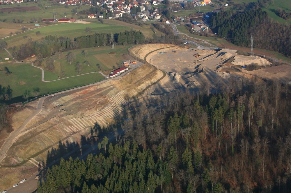 Luftbild Rheinfelden (Baden) - Sanierung am Erdrutsch an der Baustelle mit Erschließungs - und Abgrabungs- Arbeiten an der Autobahn A98 in Rheinfelden (Baden) im Bundesland Baden-Württemberg, Deutschland
