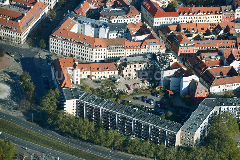 Luftaufnahme Dresden - Sanierung eines Gebäudekomplexes des Hotel Stadt Leipzig an der Rähnitzgasse Ecke Heinrichstraße in Dresden im Bundesland Sachsen, Deutschland
