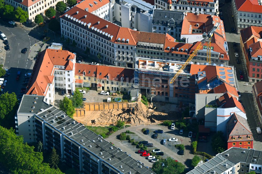 Luftaufnahme Dresden - Sanierung eines Gebäudekomplexes des Hotel Stadt Leipzig an der Rähnitzgasse Ecke Heinrichstraße in Dresden im Bundesland Sachsen, Deutschland