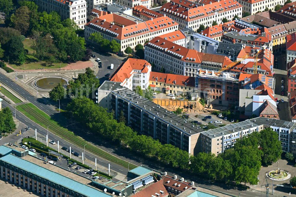 Luftbild Dresden - Sanierung eines Gebäudekomplexes des Hotel Stadt Leipzig an der Rähnitzgasse Ecke Heinrichstraße in Dresden im Bundesland Sachsen, Deutschland