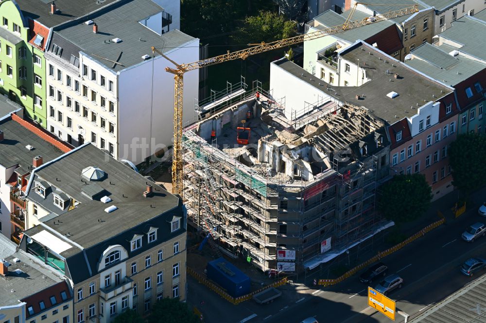 Halle (Saale) aus der Vogelperspektive: Sanierung eines Gebäudekomplexes Volkmannstraße Ecke Krukenbergstraße in Halle (Saale) im Bundesland Sachsen-Anhalt, Deutschland