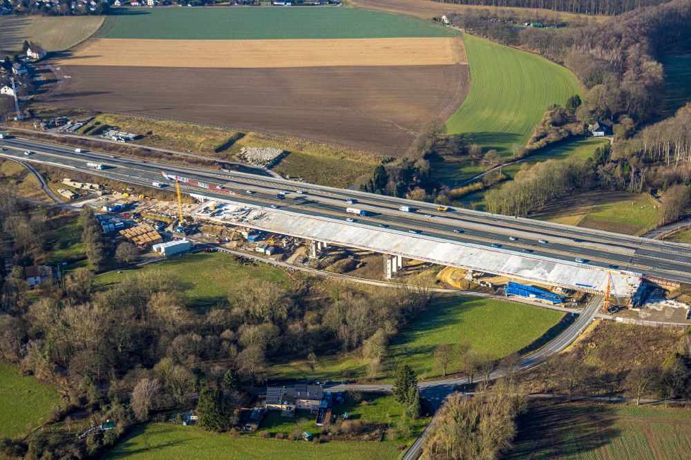 Luftbild Unna - Sanierung und Instandsetzung des Autobahn- Brückenbauwerk Liedbachtalbrücke BAB A1 in Unna im Bundesland Nordrhein-Westfalen, Deutschland