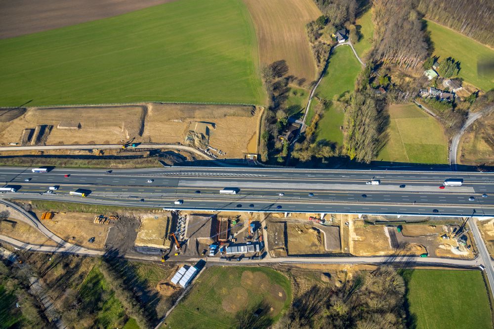 Unna von oben - Sanierung und Instandsetzung des Autobahn- Brückenbauwerk Liedbachtalbrücke BAB A1 in Unna im Bundesland Nordrhein-Westfalen, Deutschland